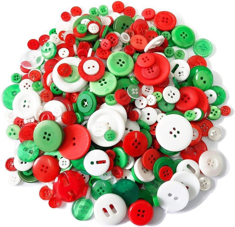 Greentime 350-400PCS Resin Chiristmas Buttons Assorted Buttons 2 and 4 Holes Round Craft for Christmas Party Decorations Sewing DIY Crafts Manual Button Painting,DIY Handmade Ornament… - Image 1